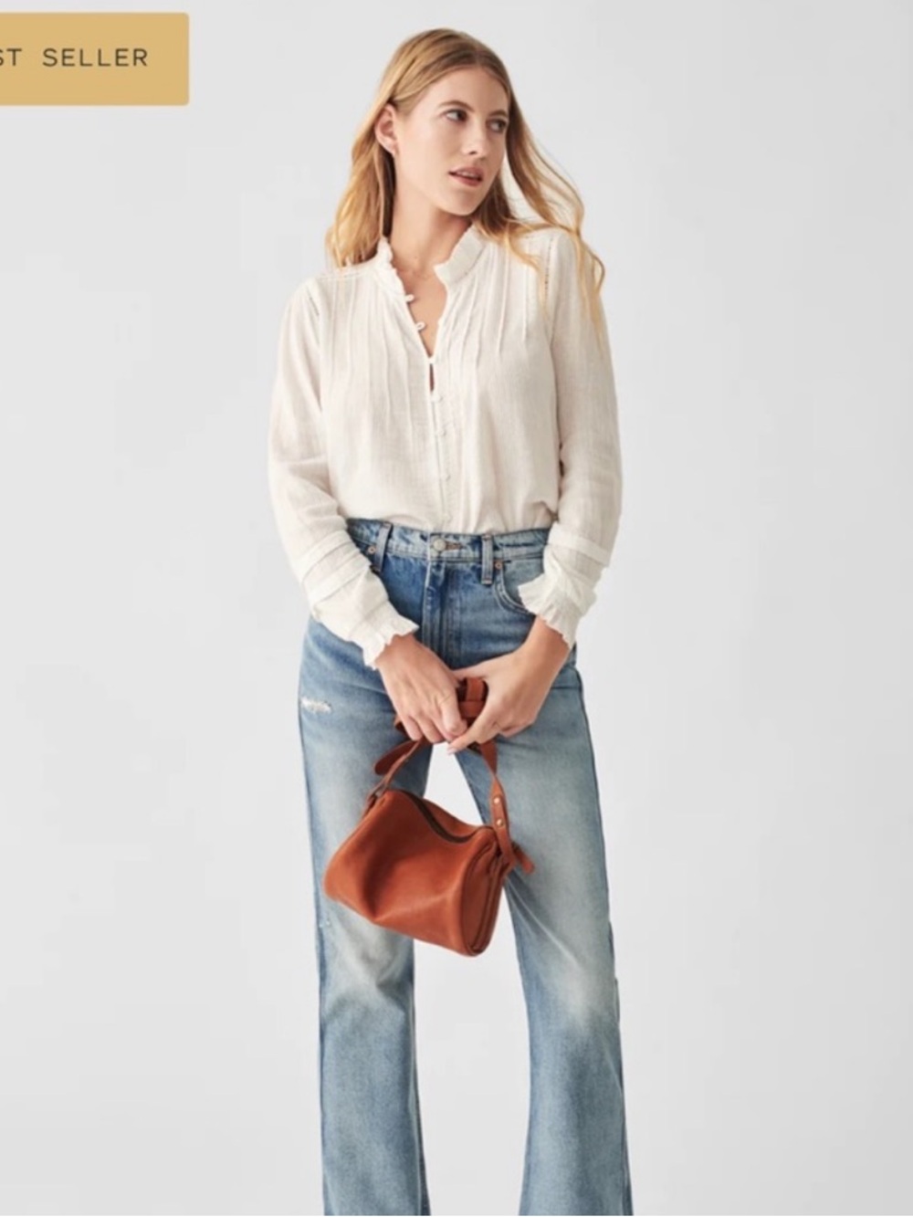 Faherty Willa White Ruffled Button-Front blouse - Picture 12 of 12